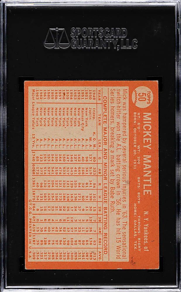 1964 Topps #50 Mickey Mantle SGC VG/EX+ 4.5