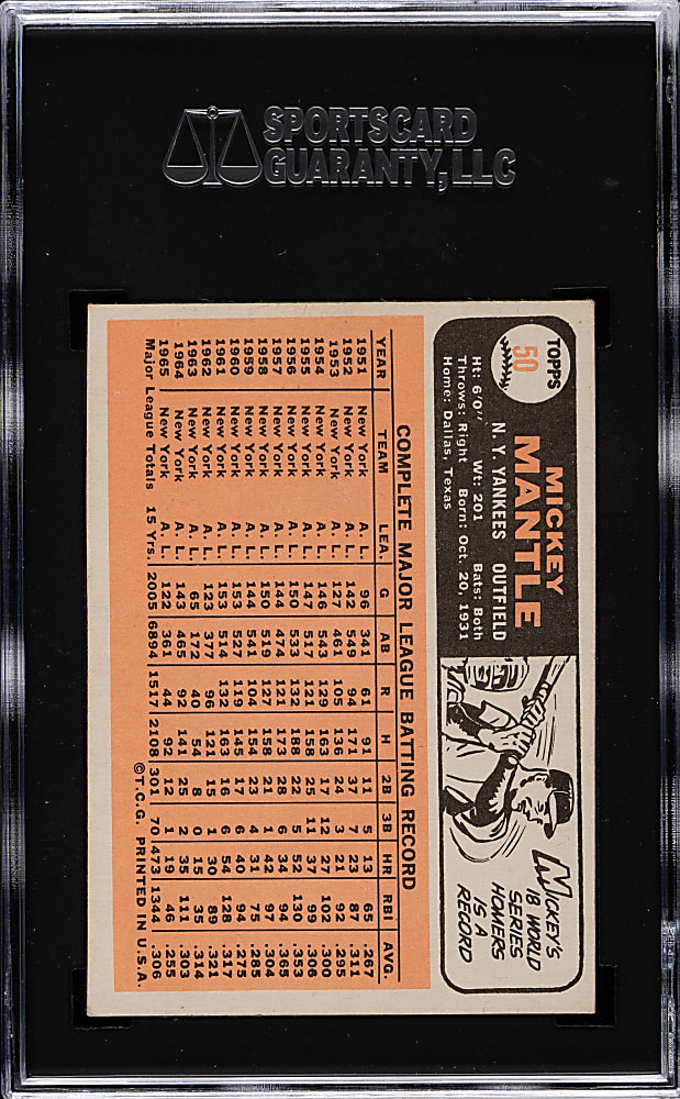 1966 Topps #50 Mickey Mantle SGC EX 5