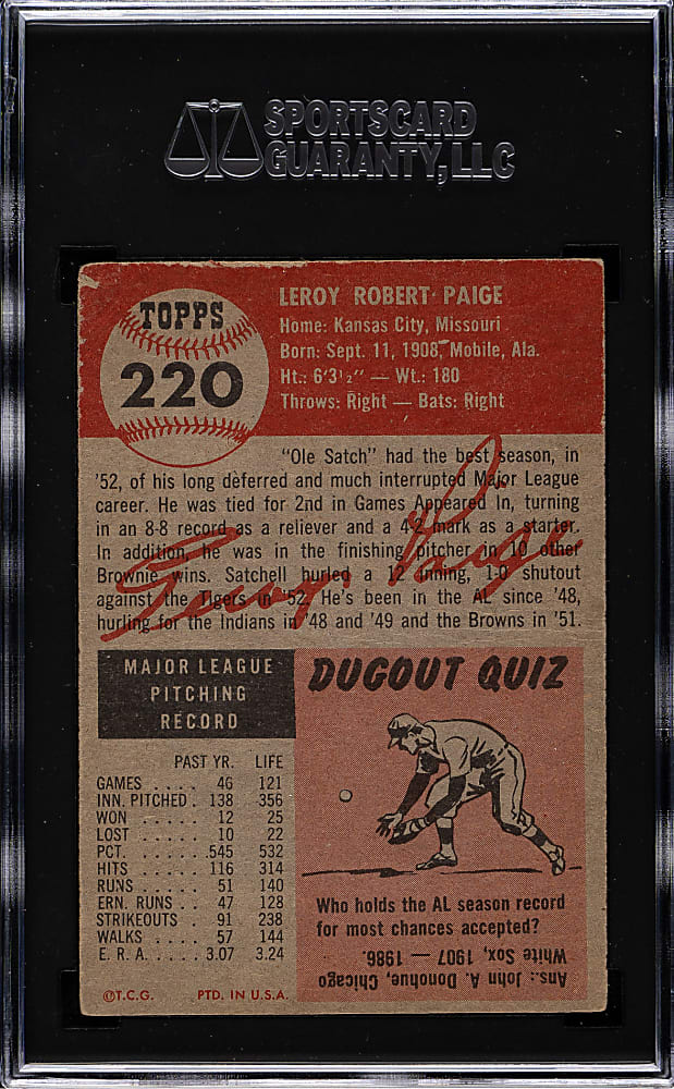 1953 Topps #220 Satchel Paige SGC GOOD 2