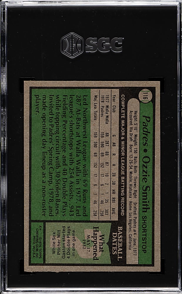 1979 Topps #116 Ozzie Smith Rookie SGC NM/MT 8