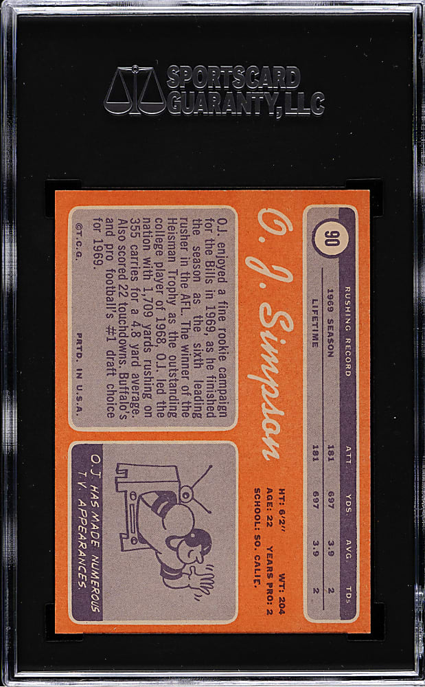 1970 Topps Football #90 O.J. Simpson Rookie SGC EX/NM+ 6.5