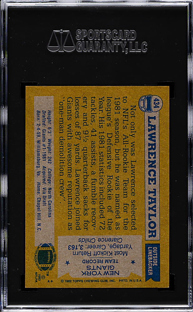 1982 Topps Football #434 Lawrence Taylor Rookie SGC NM/MT 8