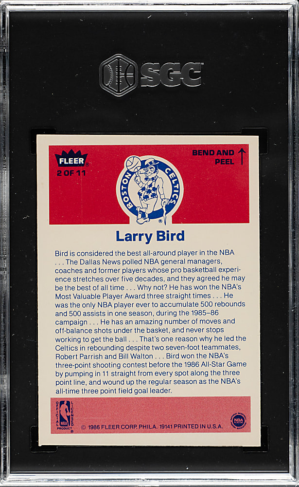 1986-1987 Fleer Basketball Sticker #2 Larry Bird SGC NM/MT 8