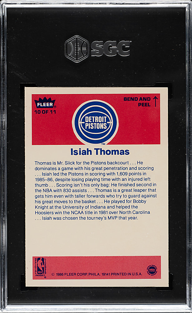 1986-1987 Fleer Basketball Sticker #10 Isiah Thomas Rookie SGC NM/MT 8
