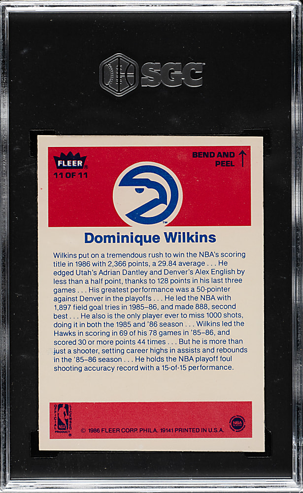 1986-1987 Fleer Basketball Sticker #11 Dominique Wilkins Rookie SGC NM/MT 8