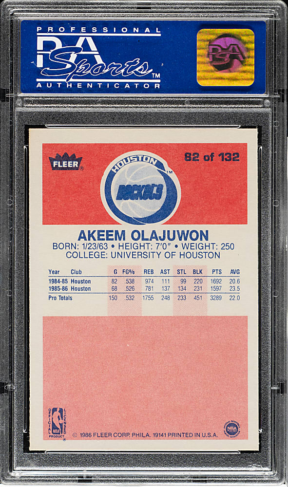 1986-1987 Fleer Basketball #82 Akeem Olajuwon Rookie PSA MINT 9