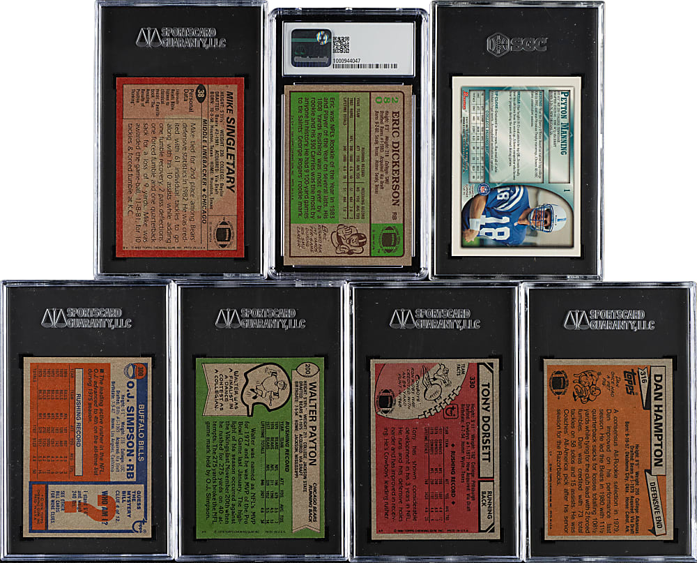 1976 to 1998 Topps and Bowman Football Hall of Fame SGC- and CSG-Graded Collection (7) Including Peyton Manning Rookie