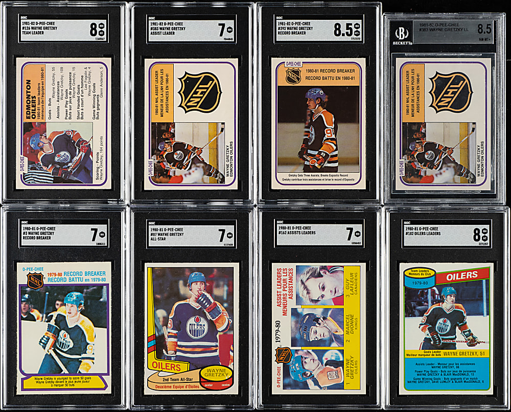1980 and 1981 O-Pee-Chee Hockey Wayne Gretzky SGC- and BGS-Graded Collection (8)