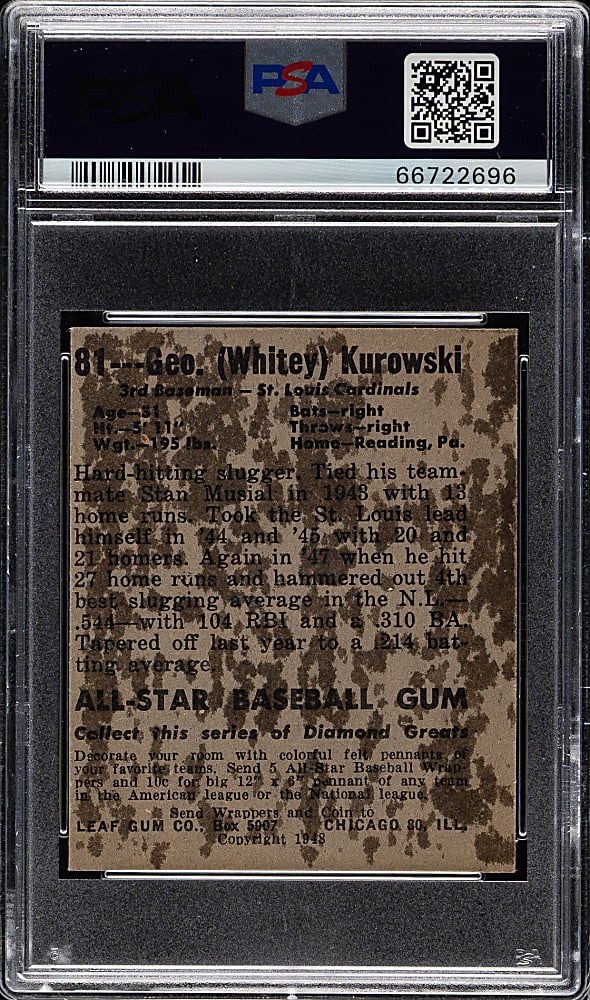 1948-1949 Leaf #81 George Kurowski Short Print PSA GOOD 2