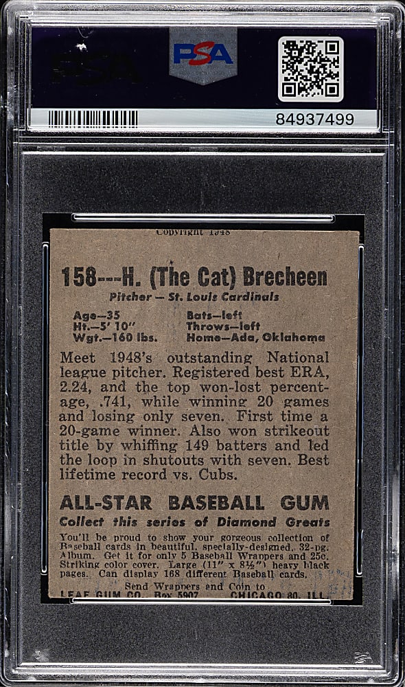 1948-1949 Leaf #158 Harry Brecheen Short Print PSA EX 5 (MC)