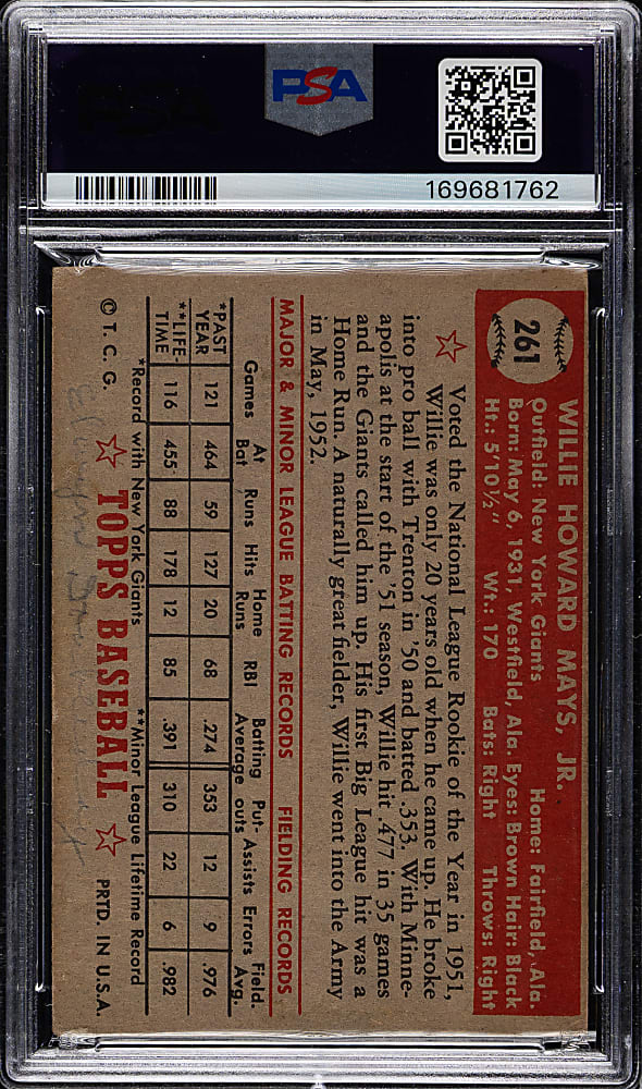 1952 Topps #261 Willie Mays PSA Authentic