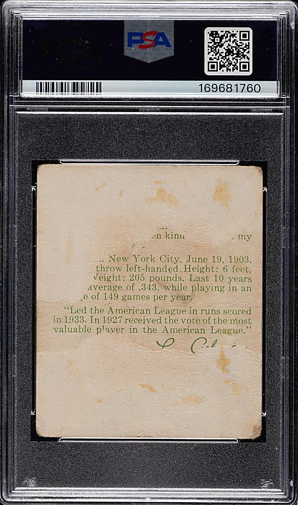 1934 R320 Goudey #37 Lou Gehrig PSA Authentic
