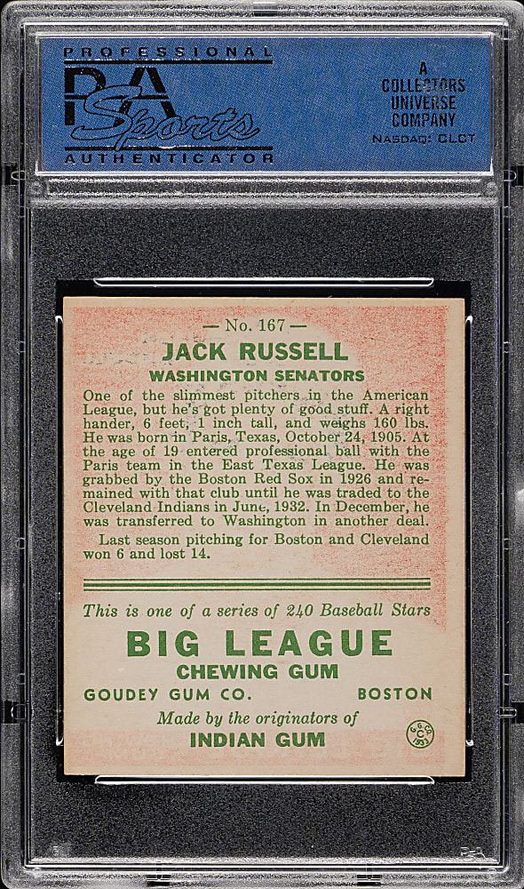 1933 R319 Goudey #167 Jack Russell PSA EX-MT 6