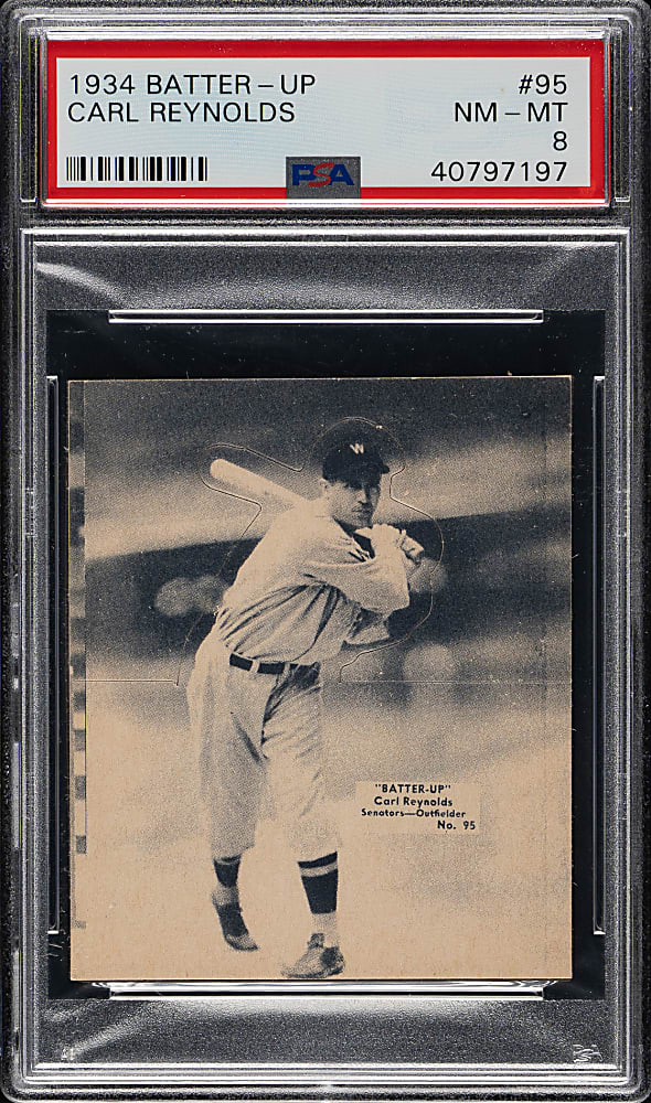 1934-1936 R318 Batter-Up #95 Carl Reynolds PSA NM-MT 8 - Highest Graded!