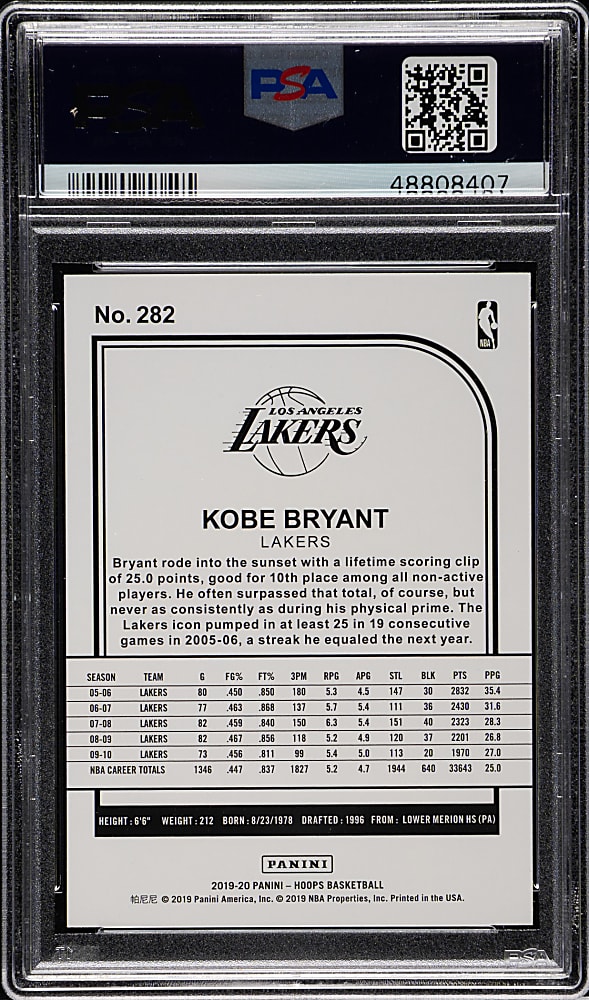 2019-2020 Panini Hoops Basketball #282 Kobe Bryant PSA GEM MINT 10