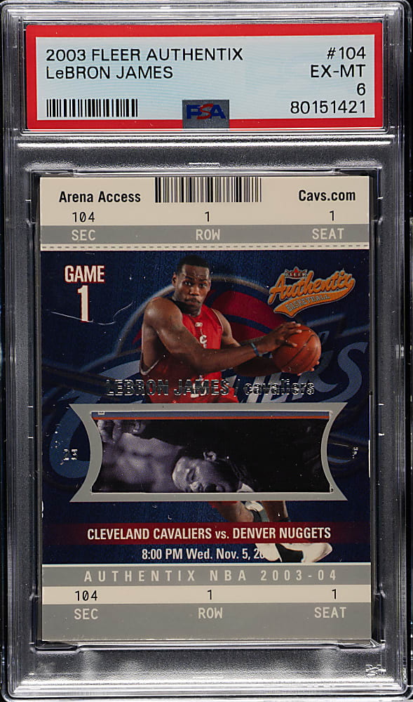 2003-2004 Fleer Authentix Basketball #104 LeBron James Rookie #898/1,250 PSA EX-MT 6