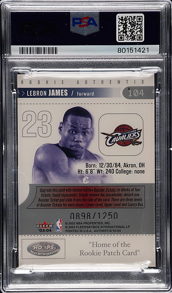 2003-2004 Fleer Authentix Basketball #104 LeBron James Rookie #898/1,250 PSA EX-MT 6