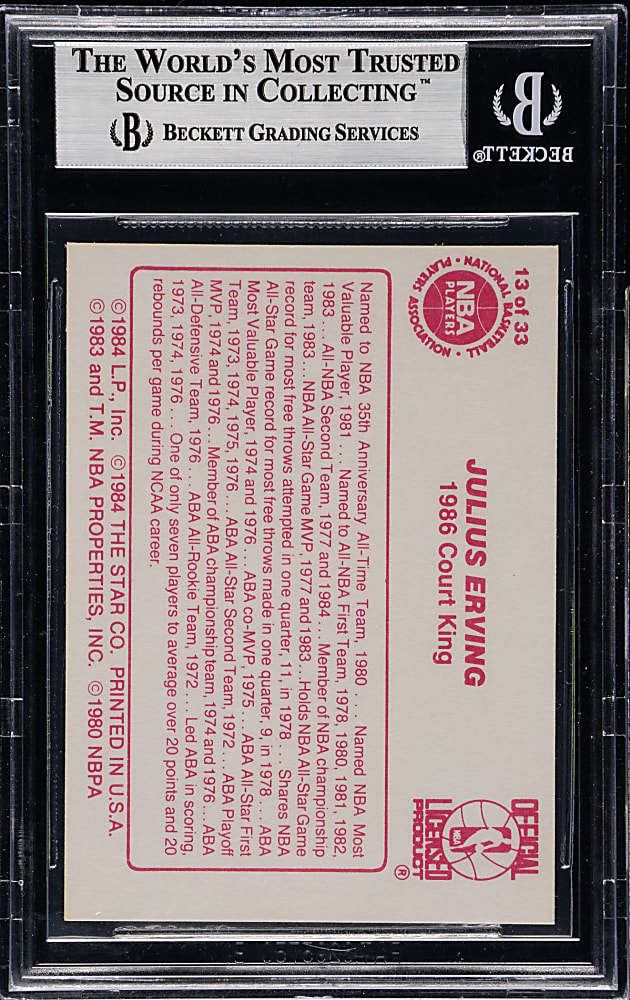1986-1987 Star Company Basketball "Court Kings" #13 Julius Erving BGS NM-MT+ 8.5