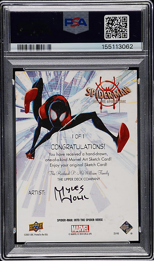 2022 Upper Deck Spider-Man Into the Spider-Verse Sketch Cards Myles Wohl (Morales) #1/1 PSA NM-MT 8