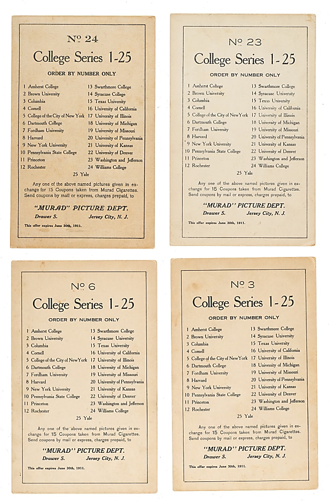 Circa 1910s T51 and T6 Murad "College Series" Collection (12) Including Williams Basketball