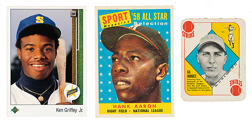 1951 to 1989 Topps, Topps Red Back, and Upper Deck Hall of Fame Trio: Gil Hodges, Hank Aaron, and Ken Griffey Jr. Rookie