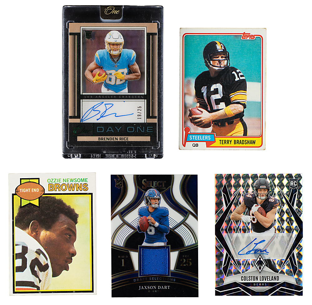 1979 to 2025 Topps and Panini Football Collection (5) Including Terry Bradshaw and Ozzie Newsome Rookie