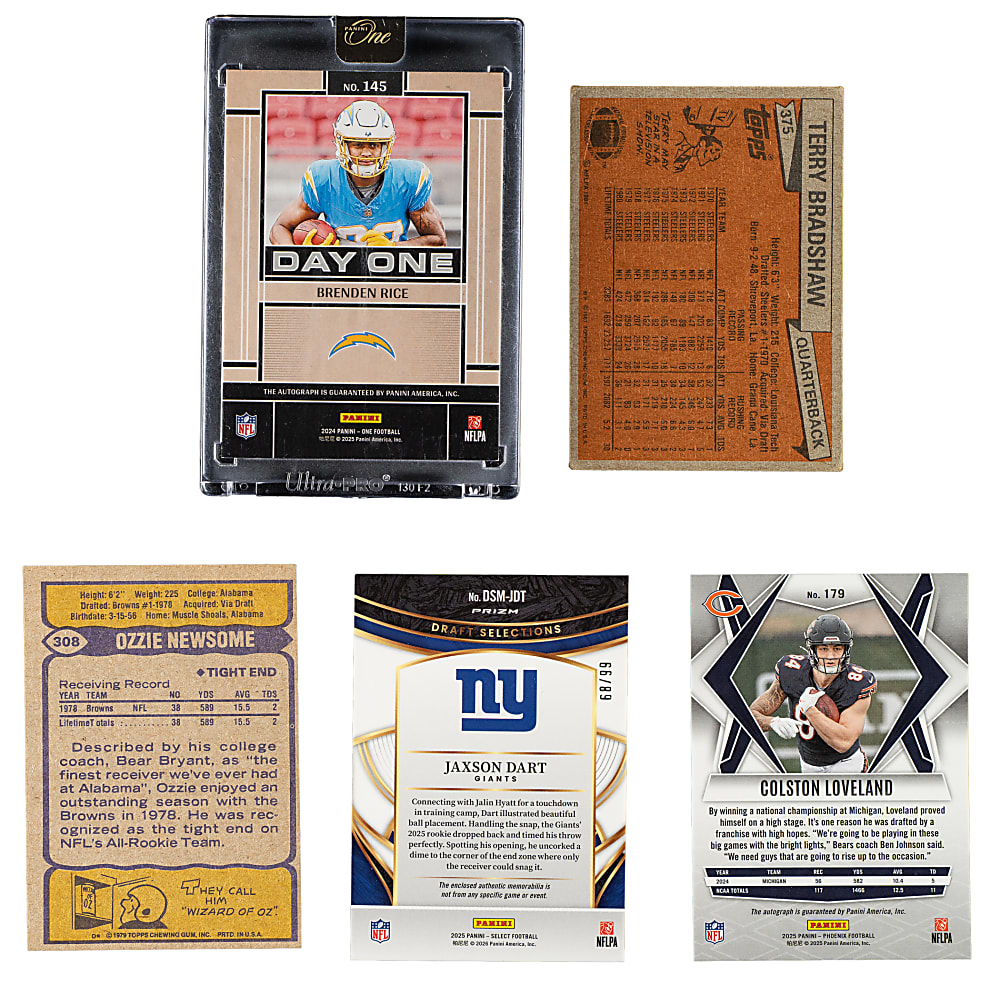 1979 to 2025 Topps and Panini Football Collection (5) Including Terry Bradshaw and Ozzie Newsome Rookie