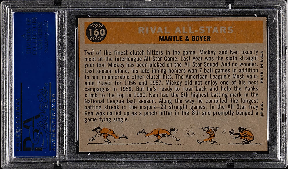 1960 Topps #160 Rival All Stars with Mickey Mantle and Ken Boyer PSA NM 7
