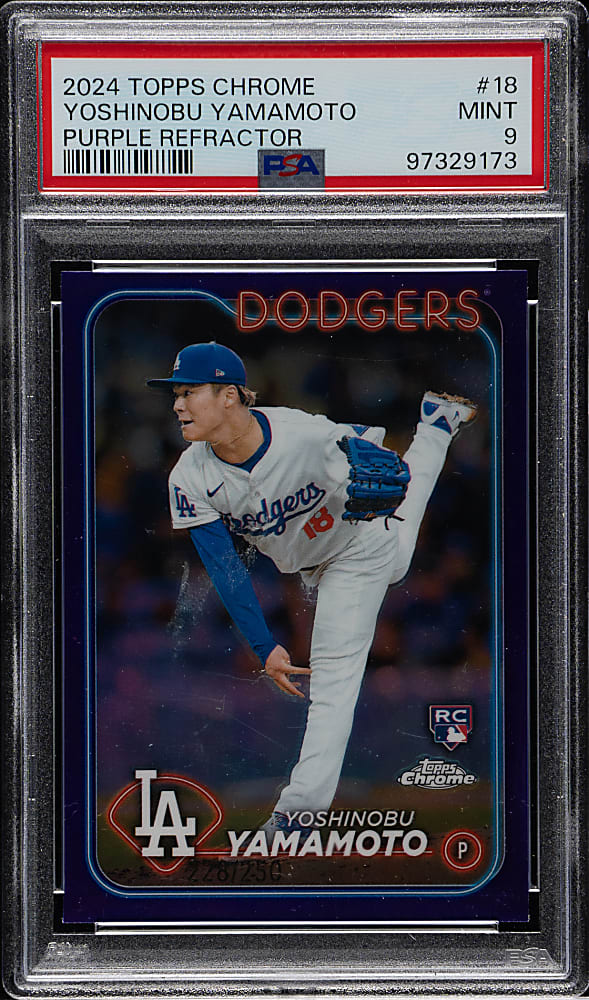 2024 Topps Chrome #18 Yoshinobu Yamamoto Purple Refractor #228/250 PSA MINT 9