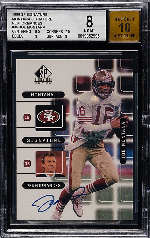 1999 SP Signature Montana Signature Performances #J5A Joe Montana BGS NM-MT 8 with GEM MINT 10 Signature