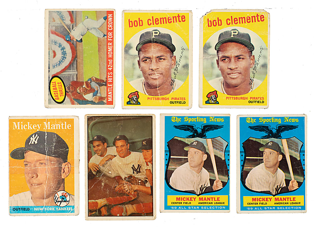 1953 to 1959 Topps and Bowman Color Hall of Fame Collection (7) Including Mickey Mantle and Roberto Clemente
