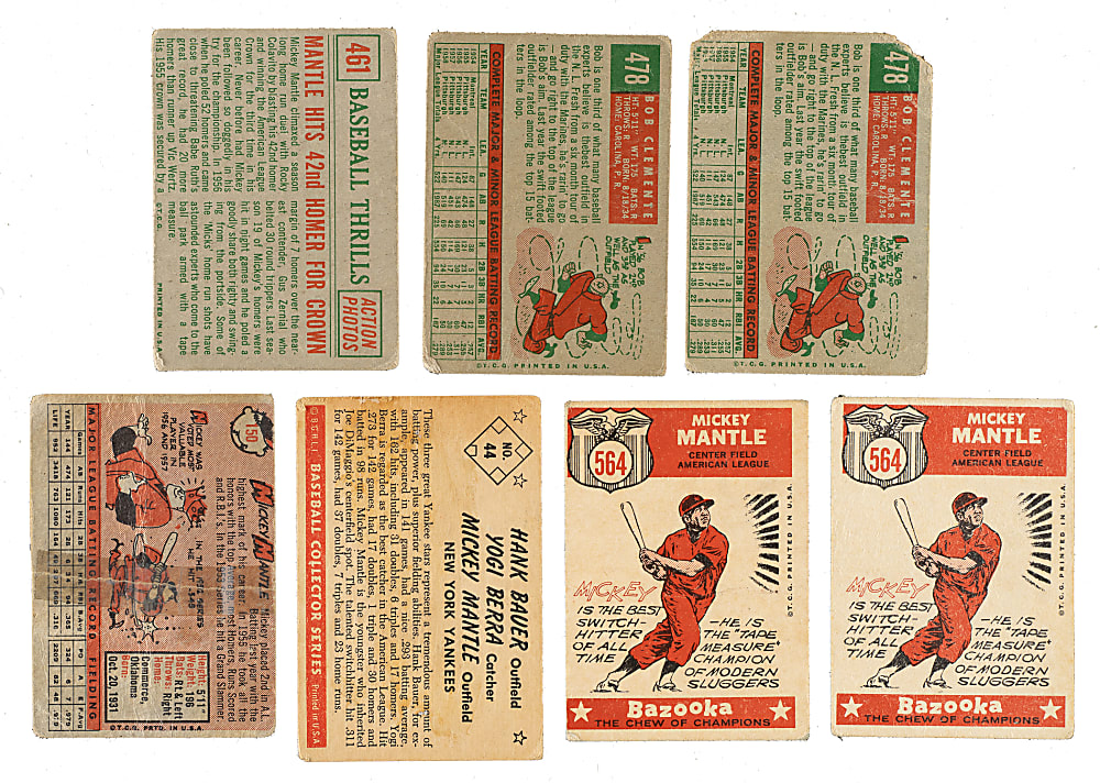 1953 to 1959 Topps and Bowman Color Hall of Fame Collection (7) Including Mickey Mantle and Roberto Clemente