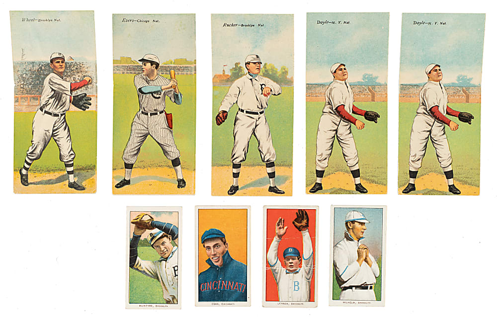 1909-1911 and 1911 T206 White Border and T201 Mecca Double Folder Collection (9) Including Zack Wheat, Johnny Evers, and Frank Chance