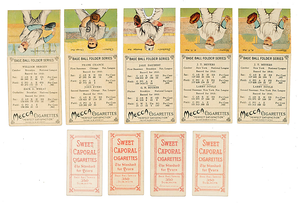 1909-1911 and 1911 T206 White Border and T201 Mecca Double Folder Collection (9) Including Zack Wheat, Johnny Evers, and Frank Chance