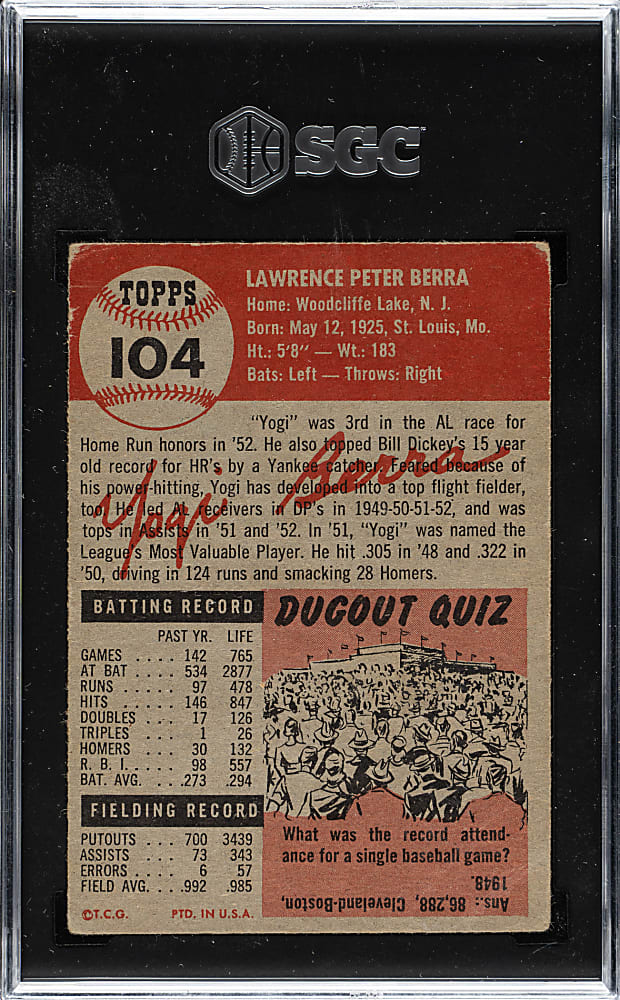 1953 Topps #104 Yogi Berra SGC VG 3