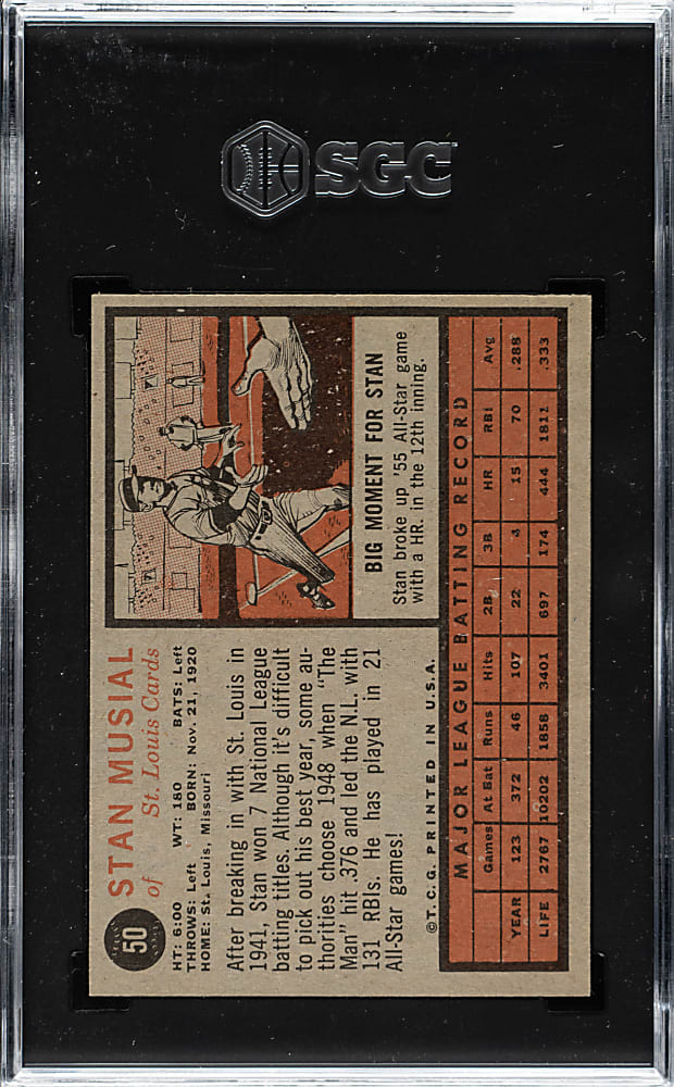 1962 Topps #50 Stan Musial SGC NM 7