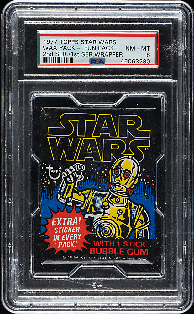1977 Topps "Star Wars" Second Series Unopened "Fun Pack" Wax Pack in First Series Wrapper PSA NM-MT 8