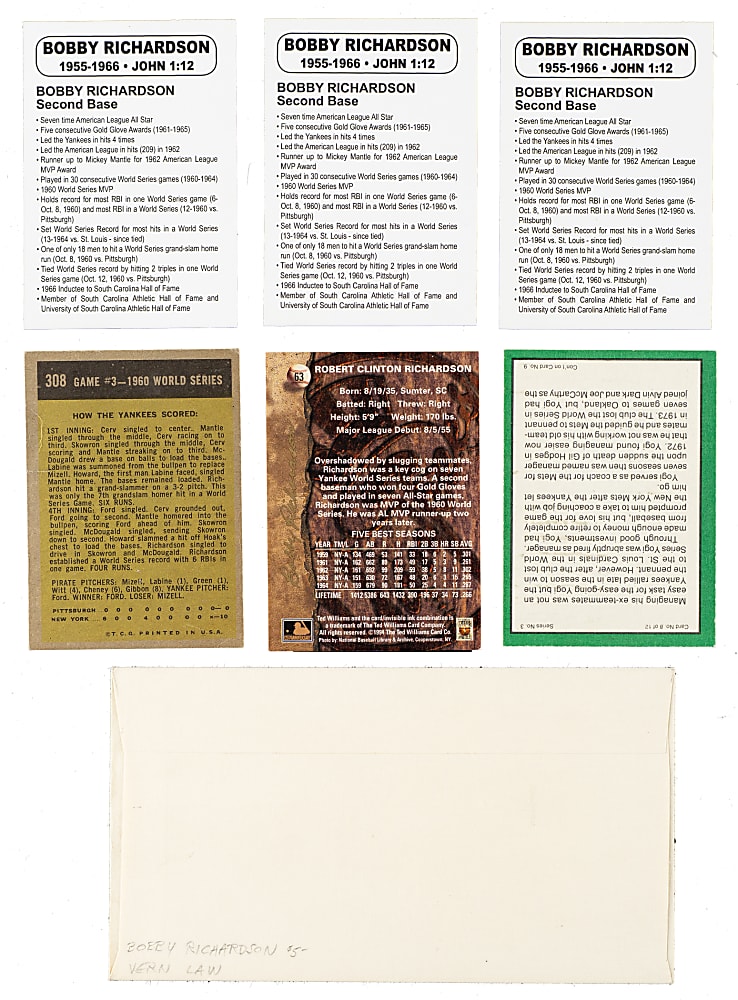 1961 to 1994 Bobby Richardson Signed Card and First-Day Cover Collection (7)