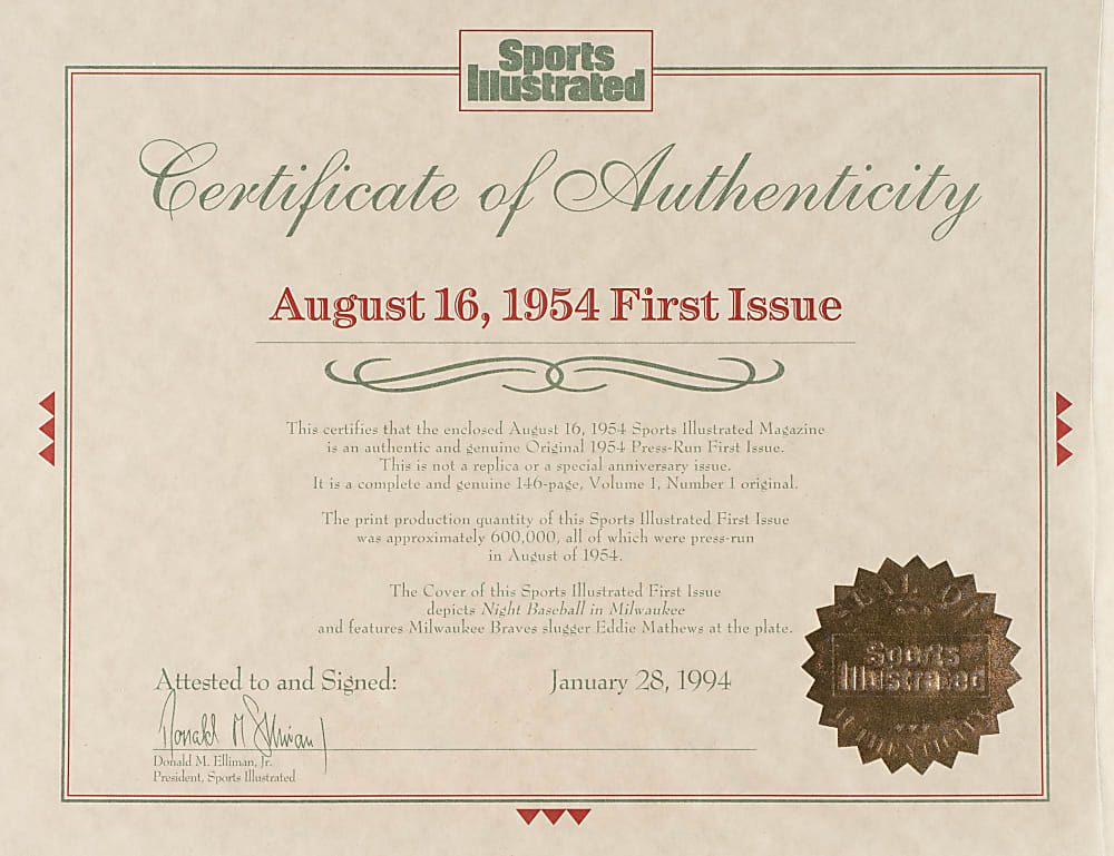 1954 Sports Illustrated Issue #1 with Original Binder and Certificate