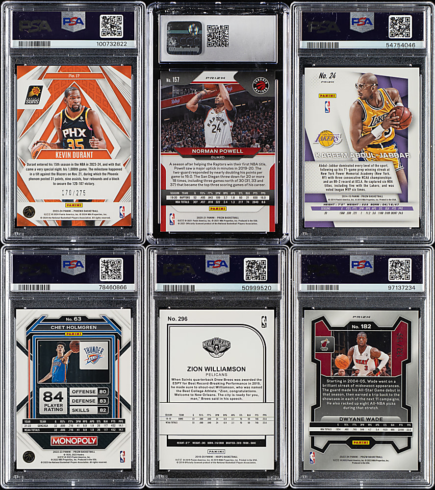 2014 to 2023 Panini Prizm, Select, and Phoenix Basketball PSA- and CGC-Graded Collection (17) Including Kevin Durant, Chet Holmgren, and Kareem Abdul-Jabbar