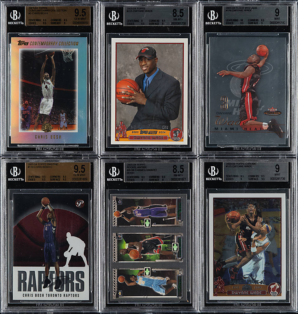 2003-2004 Topps and Fleer Basketball Dwyane Wade and Chris Bosh Rookie BGS-Graded Collection (6)