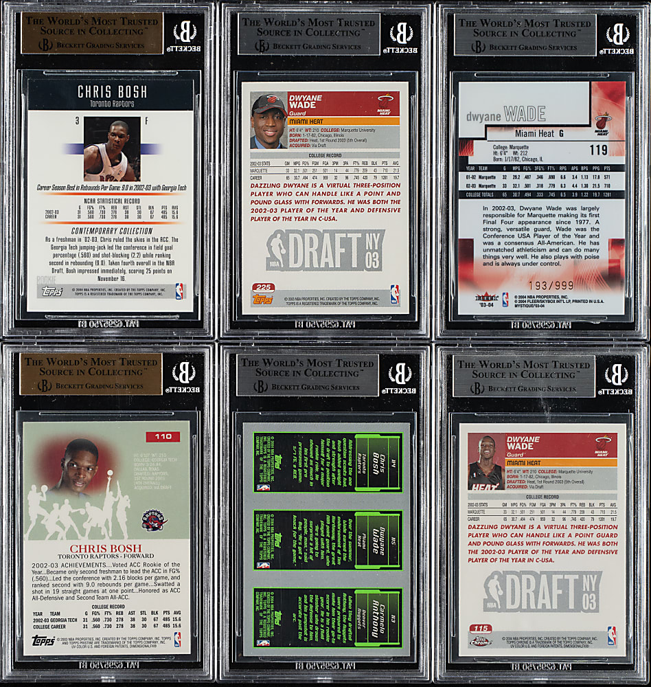 2003-2004 Topps and Fleer Basketball Dwyane Wade and Chris Bosh Rookie BGS-Graded Collection (6)