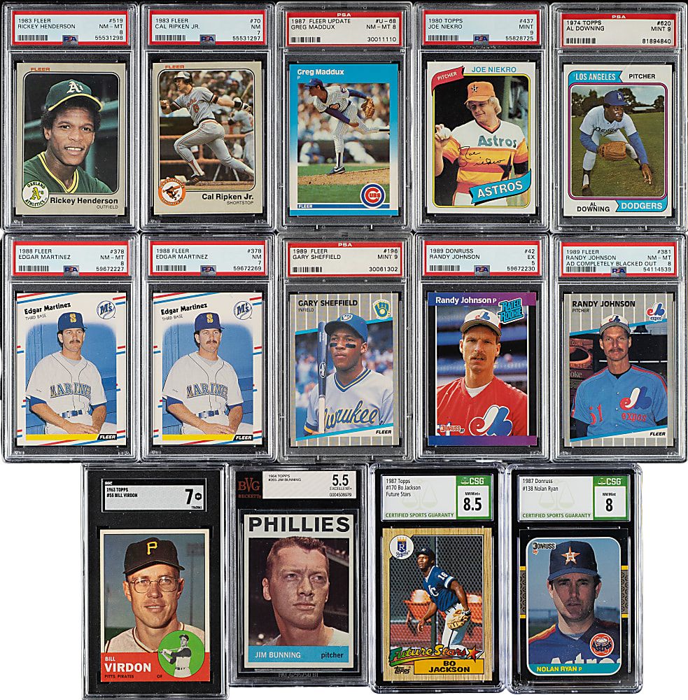 1959 to 1989 Topps, Fleer, and Donruss Hall of Fame and Stars PSA- and SGC-Graded Collection (20)