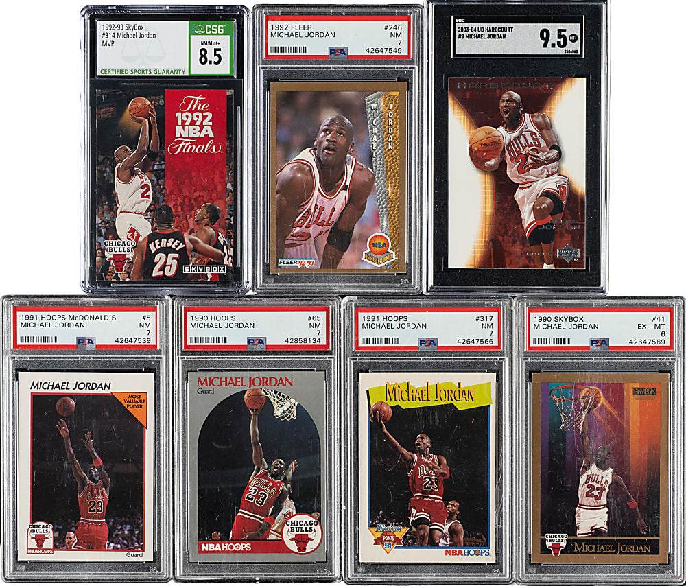 1990 to 2003 Skybox, Hoops, Fleer, and Upper Deck Basketball Michael Jordan PSA- and SGC-Graded Collection (7)