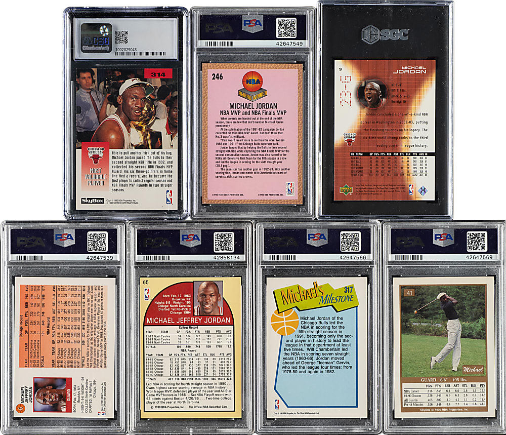 1990 to 2003 Skybox, Hoops, Fleer, and Upper Deck Basketball Michael Jordan PSA- and SGC-Graded Collection (7)