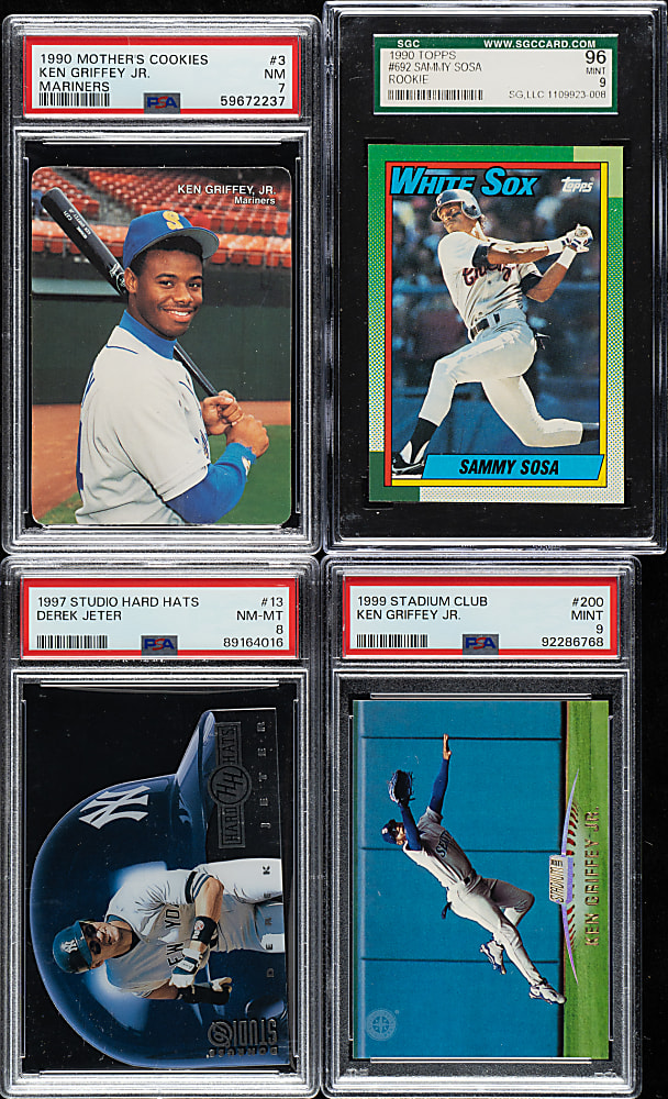 1990 to 1999 Topps, Fleer, and Upper Deck Hall of Fame and Star PSA- and SGC-Graded Collection (10) Including Derek Jeter and Ken Griffey Jr.