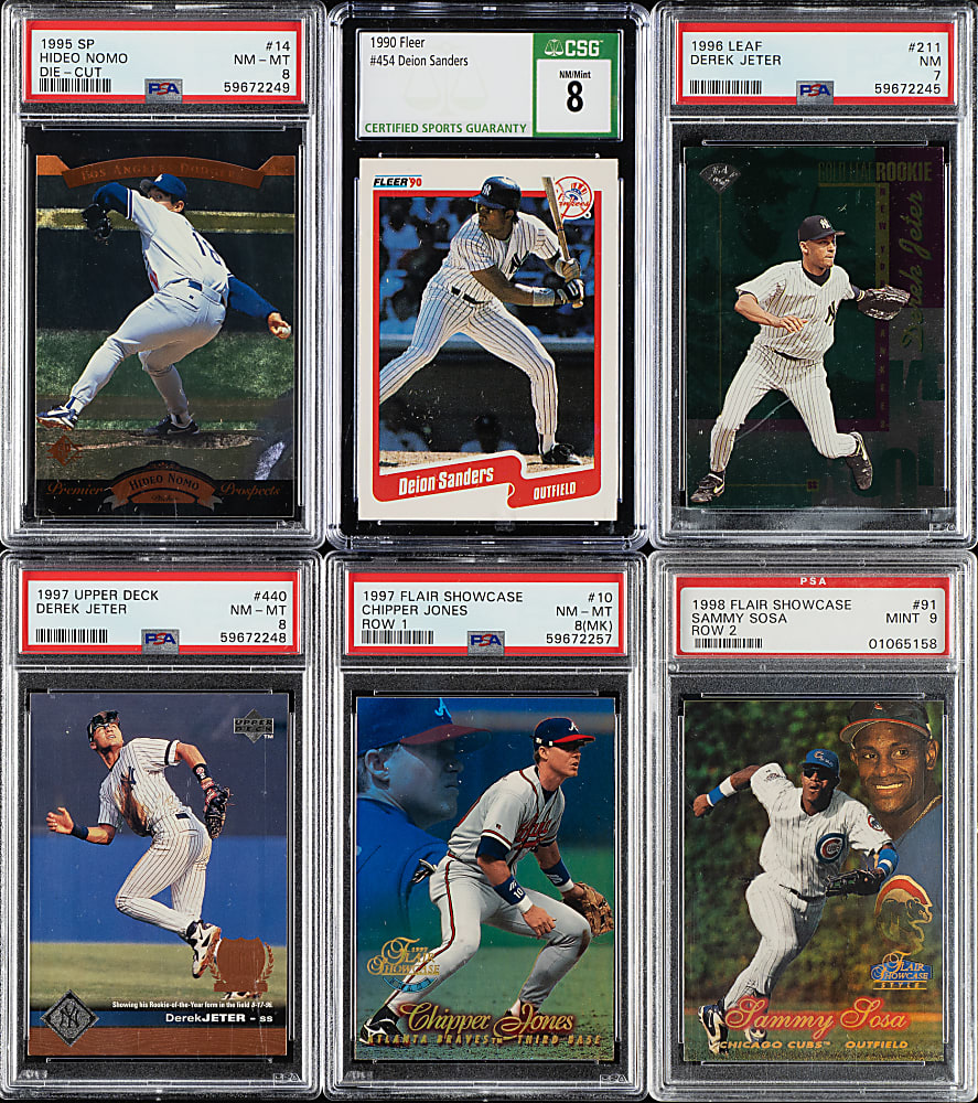 1990 to 1999 Topps, Fleer, and Upper Deck Hall of Fame and Star PSA- and SGC-Graded Collection (10) Including Derek Jeter and Ken Griffey Jr.