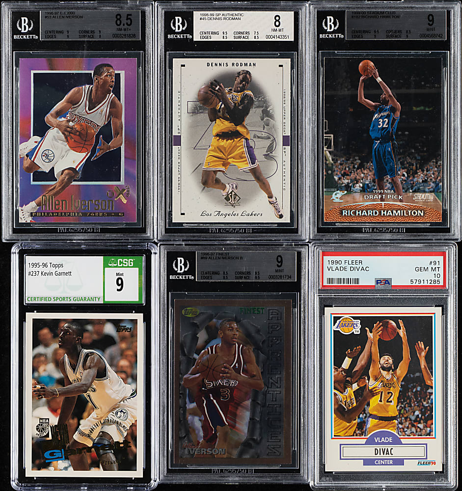 1981 to 1999 Topps, Fleer, and Upper Deck Basketball Hall of Fame and Stars PSA- and BGS-Graded Collection (12) Including Dennis Rodman, Kevin Garnett, and Allen Iverson