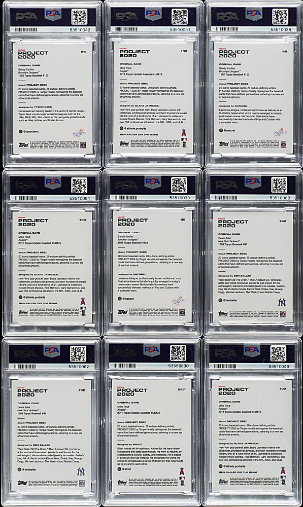 2020 Topps Project PSA-Graded Collection (9) Including Sandy Koufax, Derek Jeter, and Mike Trout