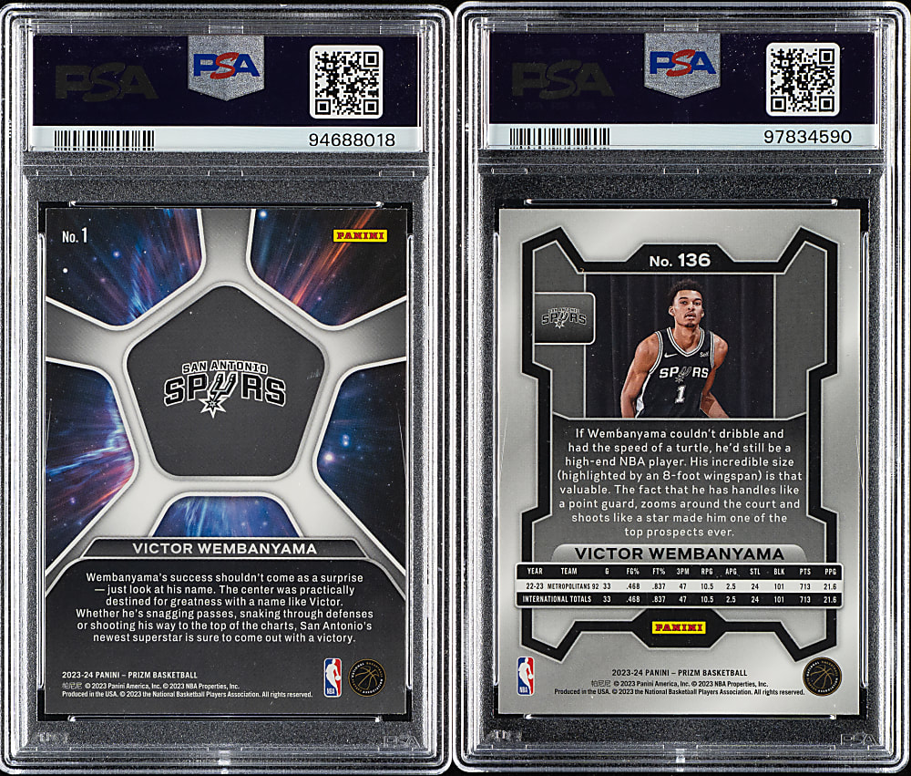 2023-2024 Panini Prizm Basketball Victor Wembanyama Rookie PSA MINT 9 Pair